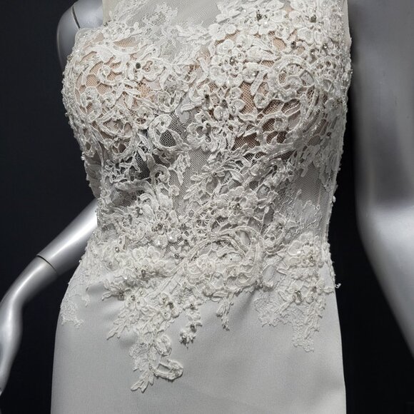 NWT~$1595~JOVANI~SZ 4~IVORY LACE RHINESTONE EMBELLISHED LONG TRAIN WEDDING DRESS - Picture 3 of 16